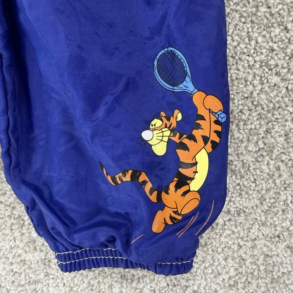VTG Disney Pooh Tigger Baby Track Pants 3/6mo Lined Nylon Sport‎ Joggers Blue